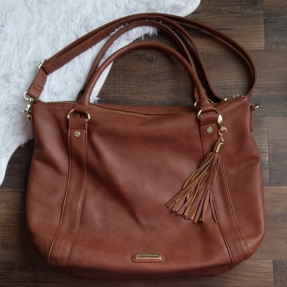 Steve Madden Handbags - Steve Madden Brown Faux Leather Large Tote Fringe